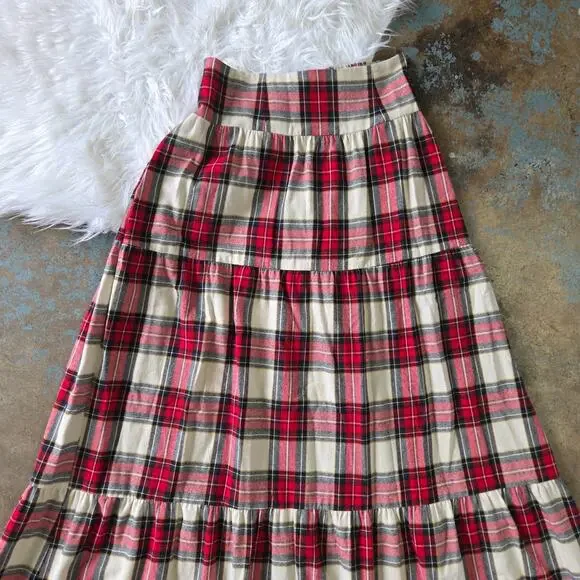 Show Me Your Mumu Melody Maxi Skirt Size L Flannel Plaid Prairie Tiered Red
